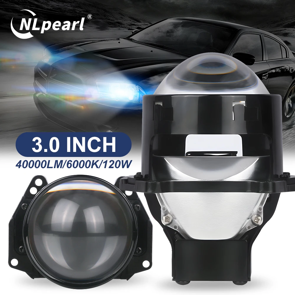 Nlpear 2 pçs 3 Polegada bi led projetor faróis lentes para hella luzes led projetor 120w 40000lm diodo farol acessórios do carro