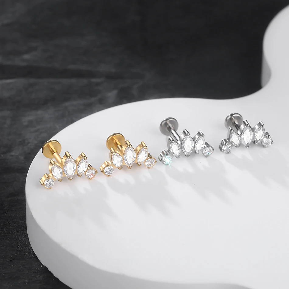 1Pc G23 titanio oreja Tragus cartílago hélice Daith Piercing Stud pendientes para mujeres hilo interno Labret Piercing labio anillo 16G
