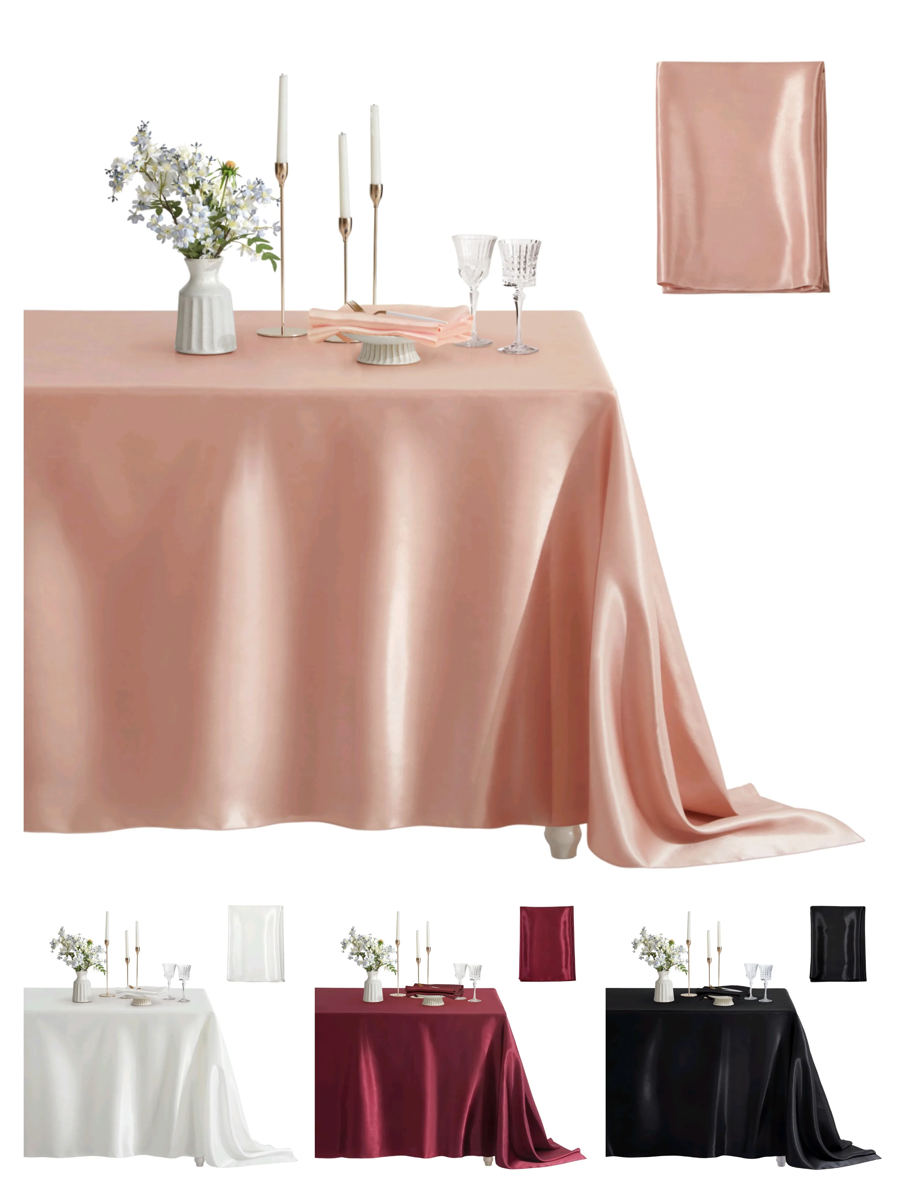 Mantel rectangular de satén, cubierta de mesa de Color sólido suave y brillante para comedor, suministros para banquetes de fiesta de boda