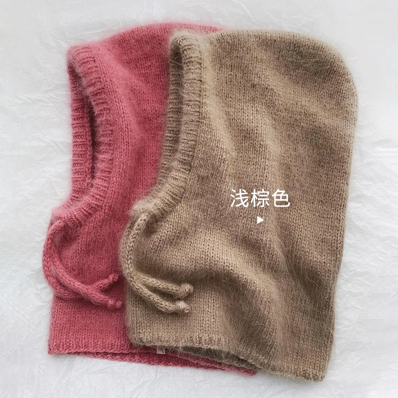 Gorros de Invierno de piel de conejo para Mujer, gorros de punto Unisex con capucha y cuello, gorro de pasamontañas elástico ajustable, Gorros para Mujer, Invierno nuevo
