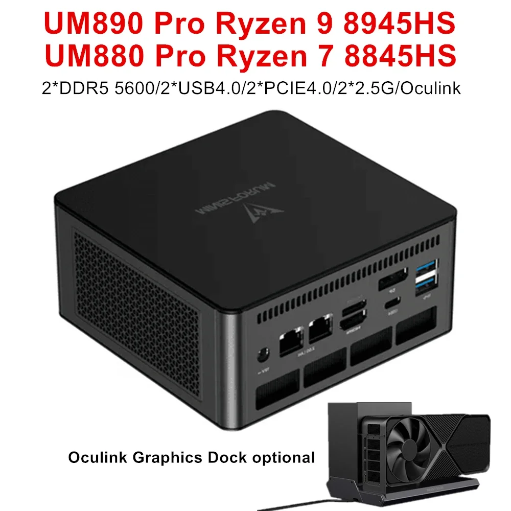 MINISFORUM UM890 UM880 Pro Mini PC Gamer AMD Ryzen 9 8945HS 7 8845HS 2*USB4 2*DDR5 2*2.5G Oculink Karta graficzna Dock Komputer