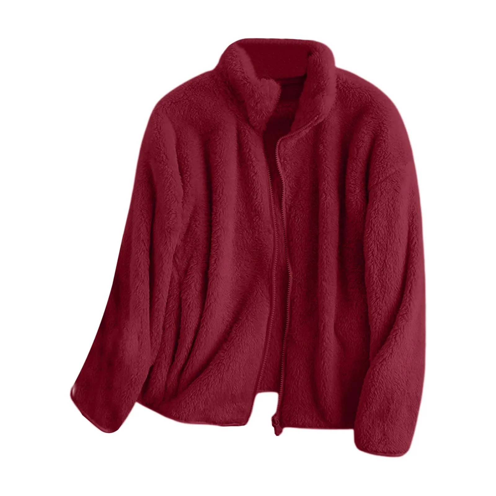 ผู้หญิงฤดูใบไม้ร่วงฤดูหนาว WARM Soft Polar ขนแกะเสื้อแจ็คเก็ตสีทึบแขนยาวซิปสองด้านกํามะหยี่ Outwears Coat