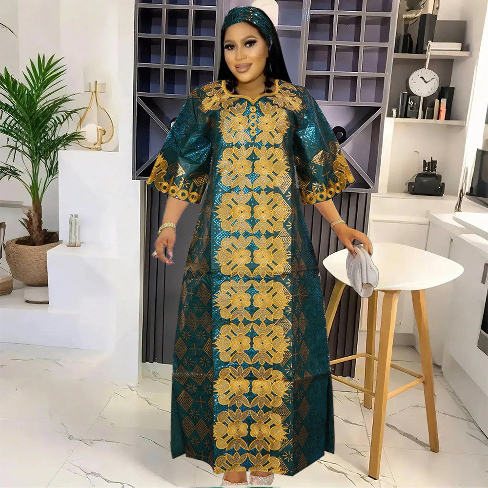 H&D Afrikanische Kleidung Für Frauen Tradition Kleid Stickerei Bazin Hochzeit Party Kleid Ankara Roben Trads Trägt Afrikanische Kleidung 2024