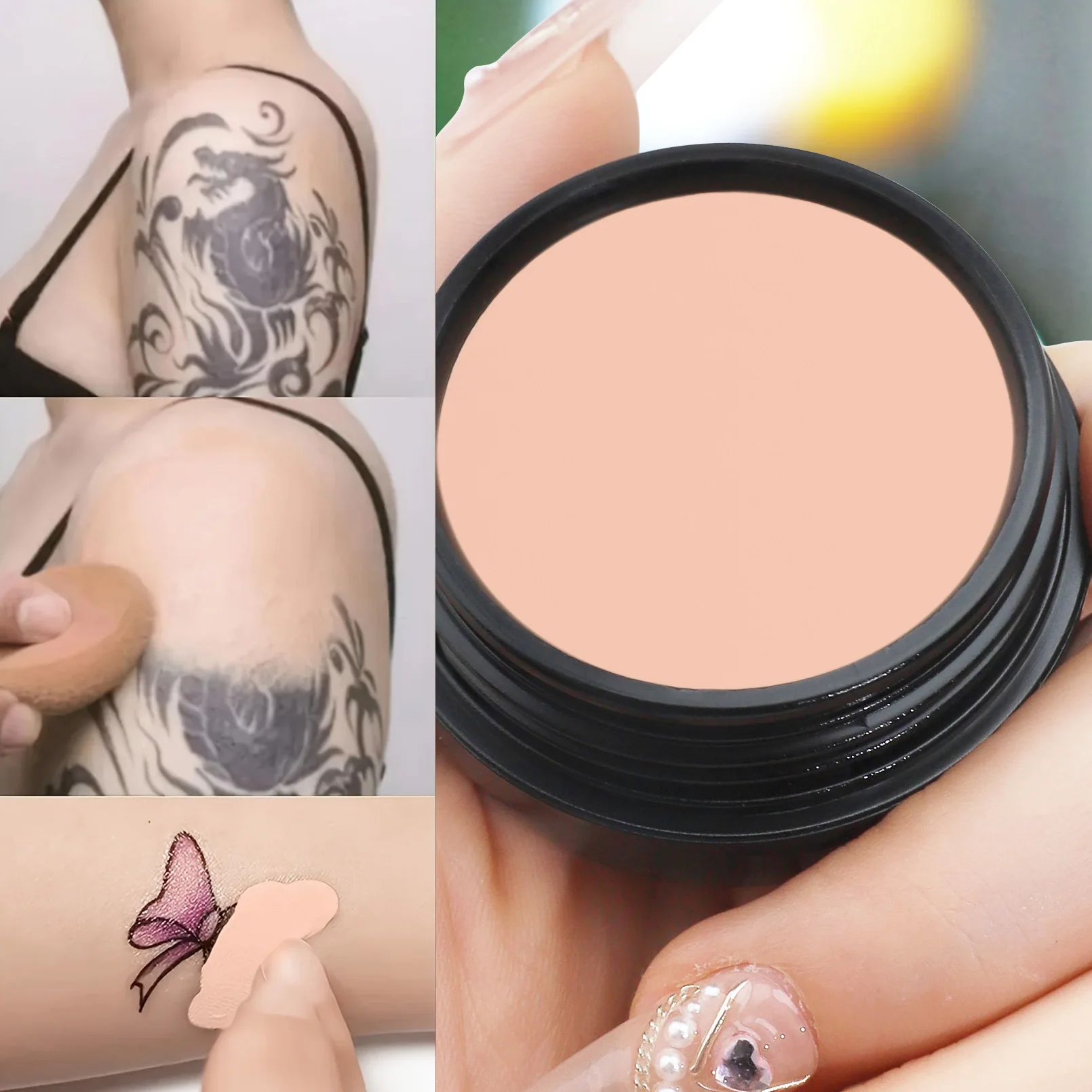 Corrector de cobertura total resistente al agua para tatuajes, cicatrices: base con acabado natural para todos los tonos y tipos de piel