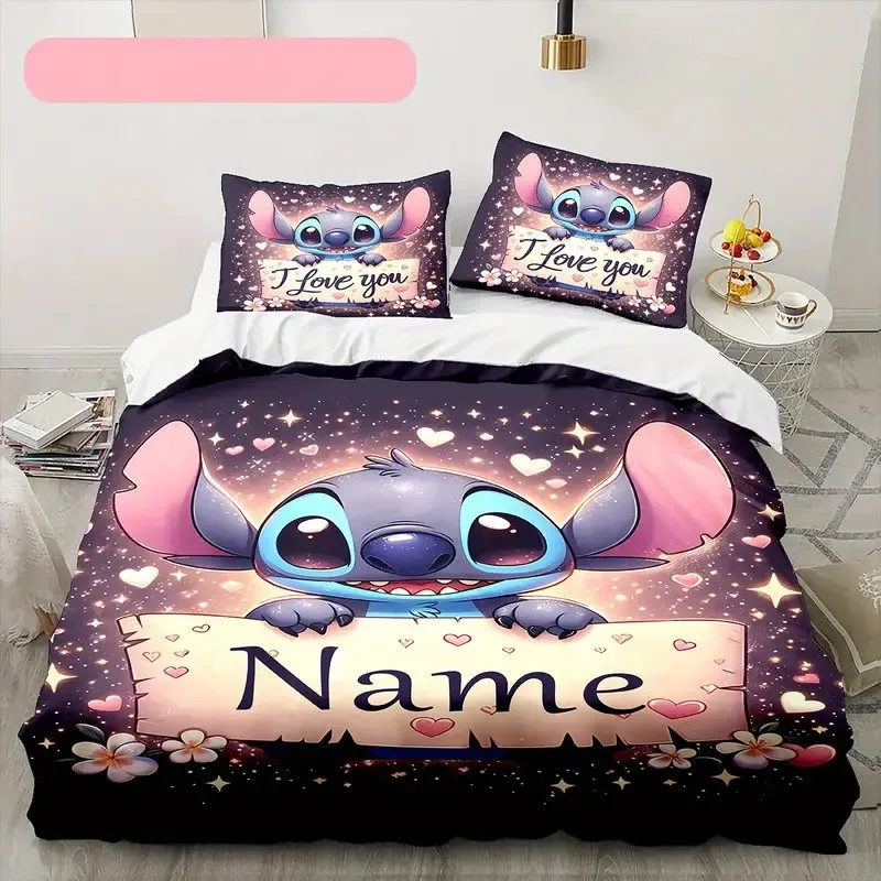 Funda nórdica de Anime de punto personalizable con 2 fundas de almohada, juego de cama con nombre personalizado de dibujos animados para mujeres, niños y adolescentes