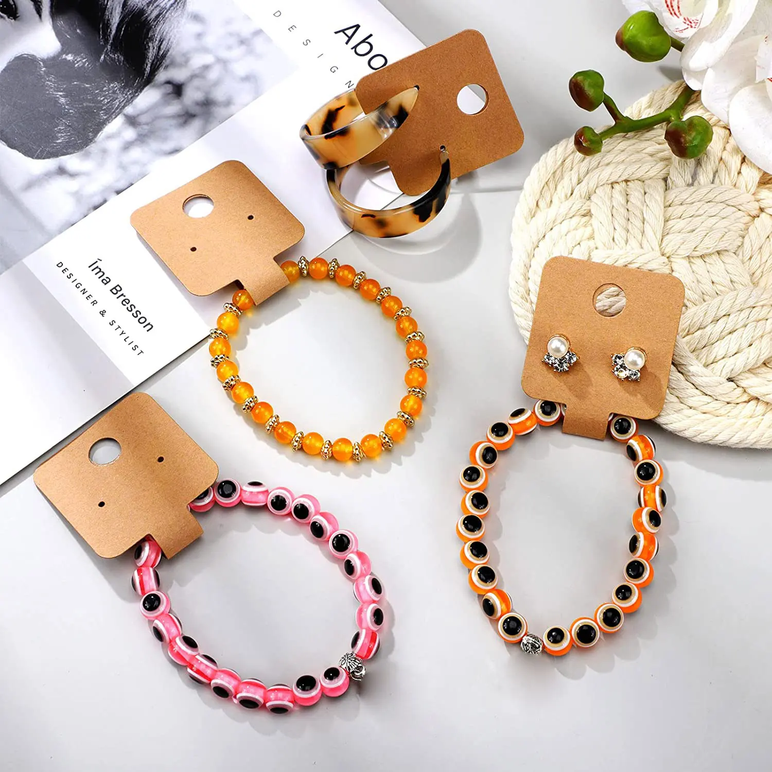 50 ชิ้น 4x10 เซนติเมตร Self กาวกระดาษคราฟท์การ์ดสร้อยข้อมือสร้อยคอเครื่องประดับแขวนสําหรับขนาดเล็กธุรกิจขายปลีกบรรจุภัณฑ์