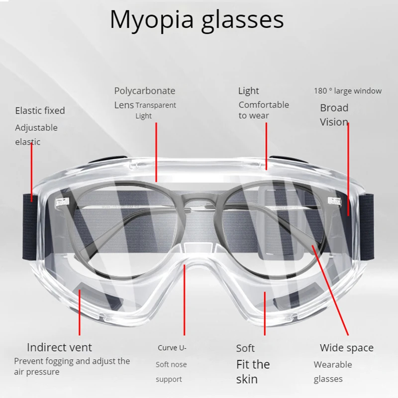 Occhiali di sicurezza antiappannamento Occhiali antispruzzo antipolvere Occhiali da sabbia Equitazione Sci Occhiali sportivi Trasparenti regolabili