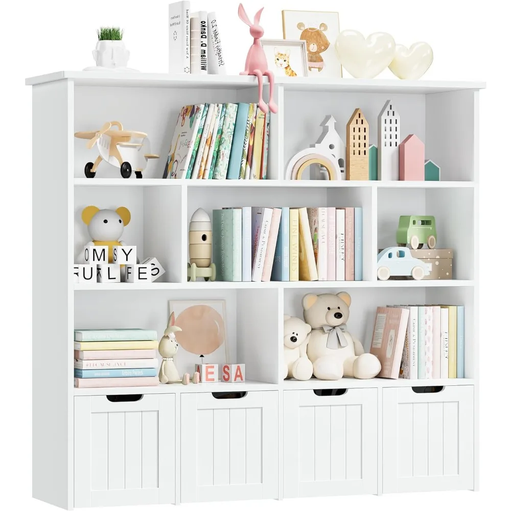 Toy Storage Organizer, Large Toy Organizers and Storage with 4 Movable Drawers, Toy Chest Shelf Organizer, Kids Bookshelf