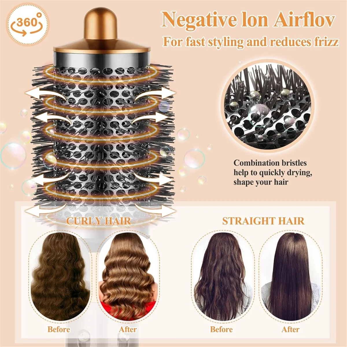 Large Round Volumizing Brush for Dyson Airwrap Attachments,Bigger Oval Round Brush , Fluff Up and Volumize for Styling AA52Q