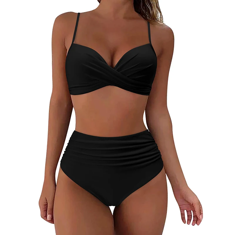Deux pièces Sexy maillots de bain 2024 femmes Bikini ensemble maillots de bain Push Up solide été maillot de bain Triangle maillot de bain Bikini taille basse