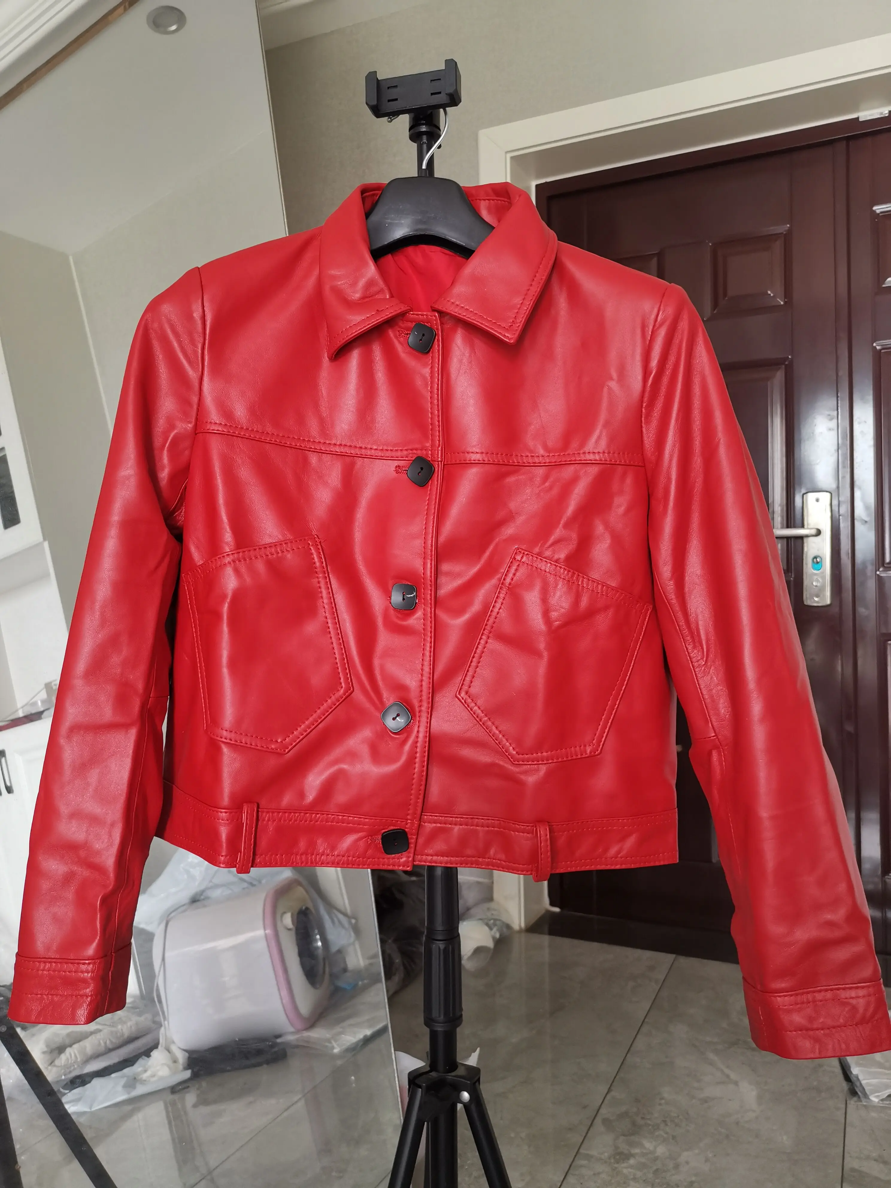 Tajiyane jaquetas de couro legítimo femininas, casacos para mulheres, em couro legítimo, estilo coreano, de tecido, tn2061