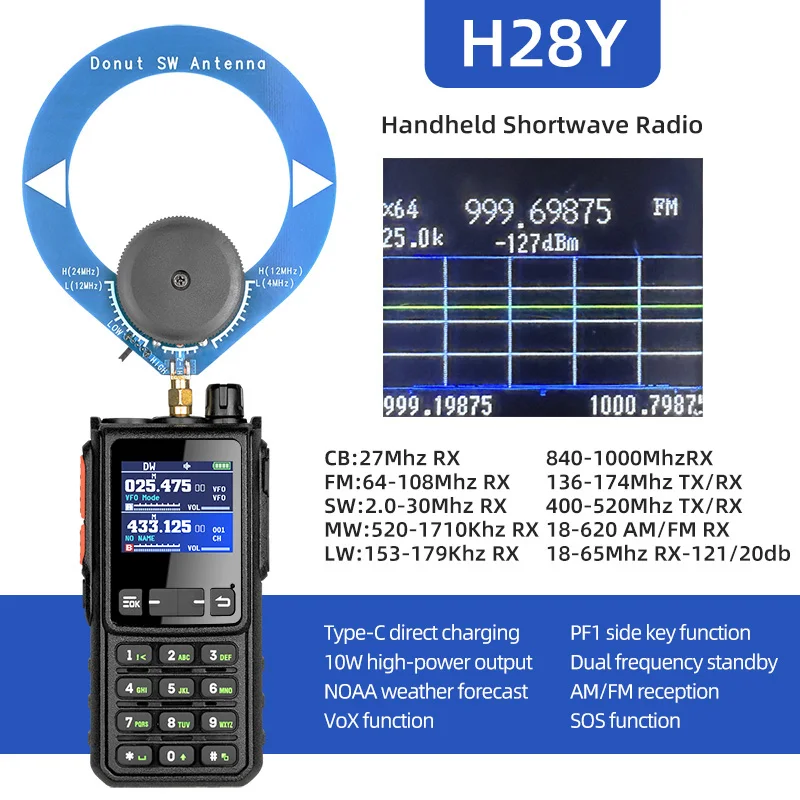 ​SHJ H28Y Handheld HF Radio | 10W High Power | CB/SSB/HF Coverage | 960 Channels | BT Wireless Freq Programming​