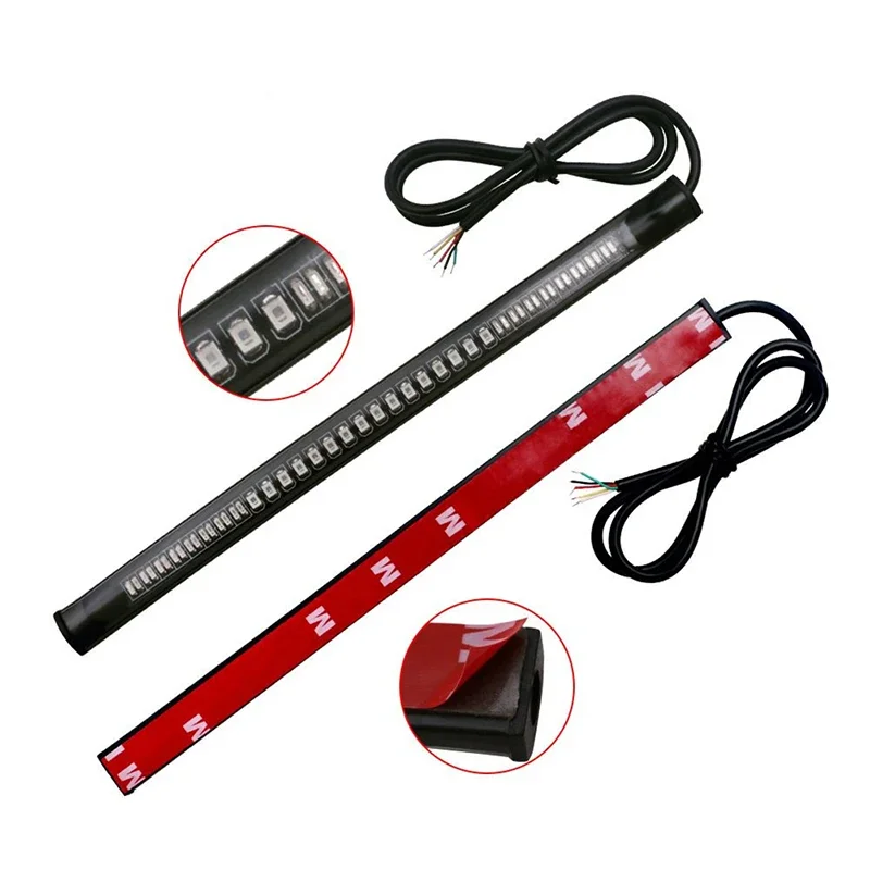 Flexível 48 led barra de luz da motocicleta tira cauda sinal volta cauda freio traseiro parar lâmpada luz freio 12v
