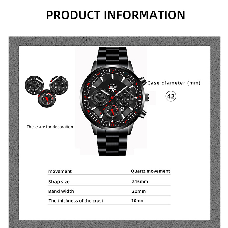 Reloj de pulsera de cuarzo de acero inoxidable para hombre, cronógrafo de pulsera de cuero luminoso con fecha informal, de negocios, a la moda