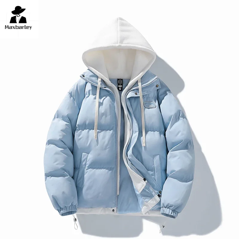 新しいメンズ冬のジャケット韓国のトレンディな肥厚偽 2 ピースフード付きパンコート女性の和風暖かい綿パッド入りジャケット