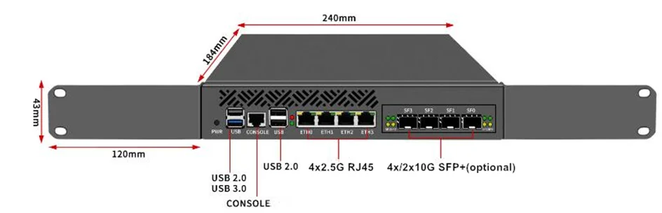 1U Rack Mount Firewall Appliance Mini-PC, OPNsense, VPN, Intel N150/i3 N305 4 x Intel I226-V LAN 4*/2*10G SFP Industriekonsole