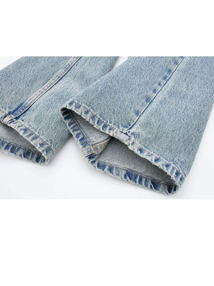 HH 2024 Vintage Denim Jeans Voor Vrouwen 2 Kleuren Hoge Taille Rits Ripped Verontruste Patchwork Causale Rechte Broek