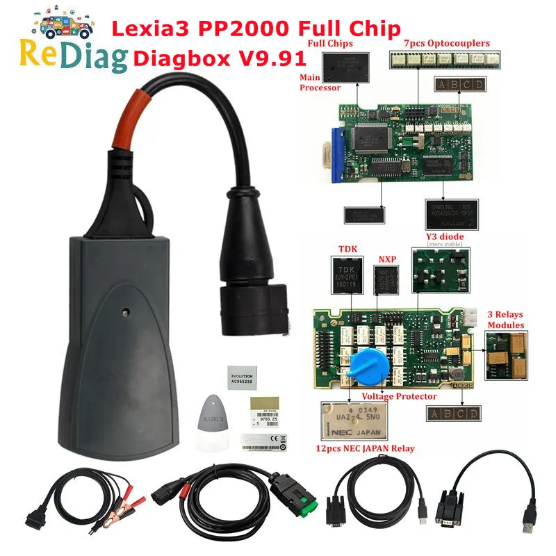 Outil de diagnostic professionnel pour voiture, puces complètes, Lexia3, PP2000, OBD2, Diagbox V9.91, Firmware 921815C, pour cristaux et KIT, Lexia 3 V48/V25
