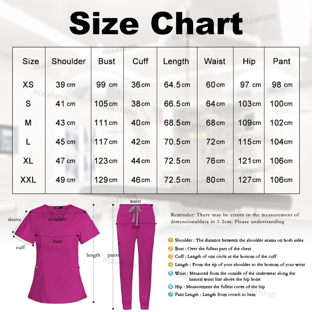 Niaahinn 스크럽 병원 유니폼 의료 탑 바지 간호사 유니폼 하이 패션 유니폼 간호 스크럽 세트 뜨거운 판매 수술 가운