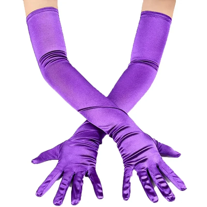 55CM Satin Lange Bühne Leistung Mehrfarbige Frauen Handschuhe Ball Zubehör Cosplay Weiche Glatte Feste Hohe Stretch
