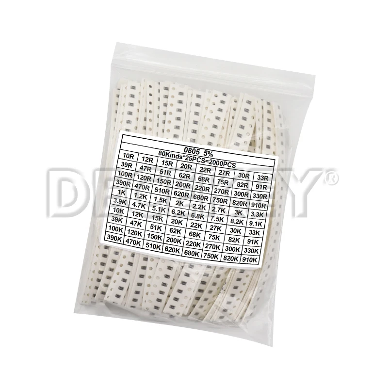 4000 Uds 0402 Kit de resistencias SMD Kit surtido 10ohm-1M ohm 5% 80valuesX 50 Uds = 4000 Uds Kit de muestra 0805 0603 1206 2512 1210