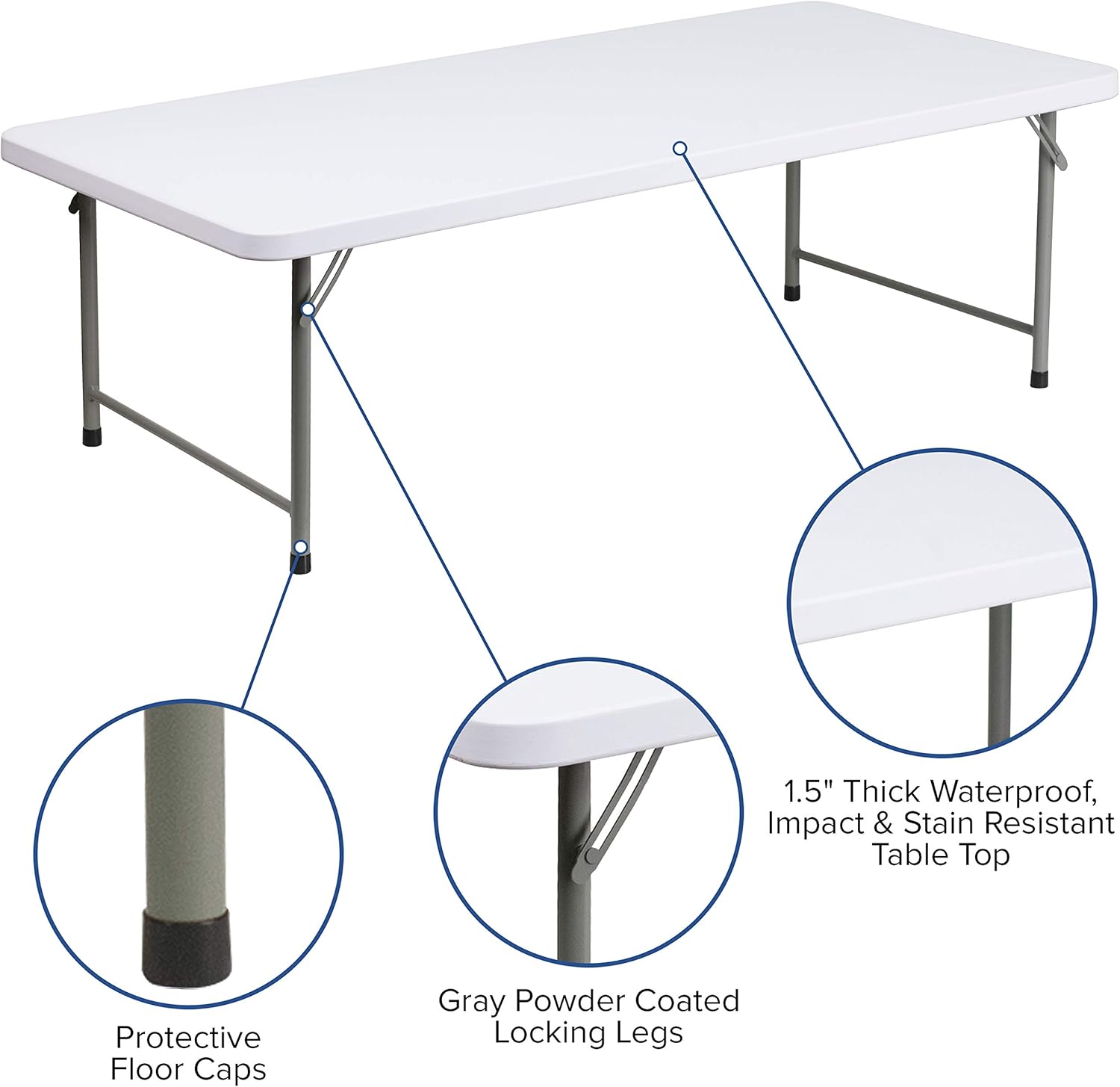 OLIVER 4.93-Foot Kid's Granite White Plastic Folding Activity Table - Play Table