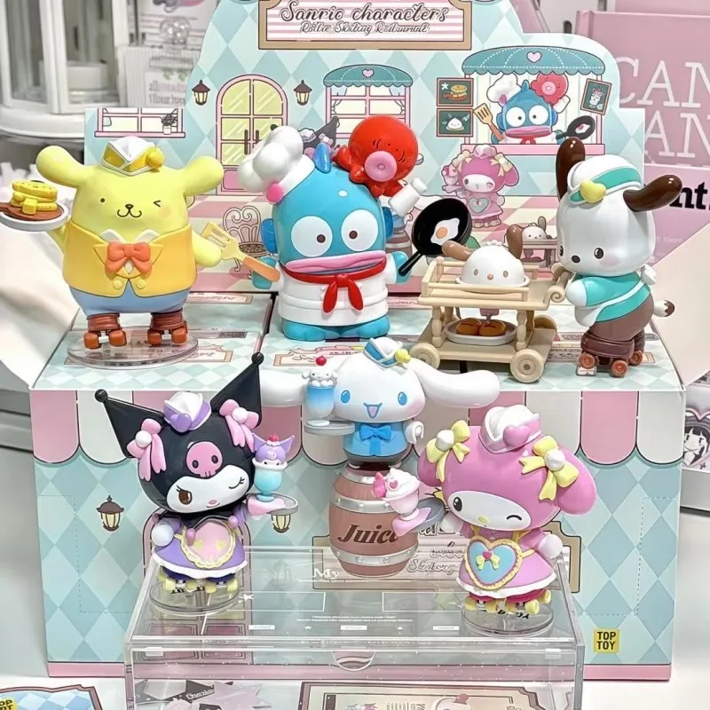 Sanrio Character Roller Skating Restaurant Series Blind Box Cute Kuromi Melody Action Figure Pachacco Doll Hangyodon Mystery Box