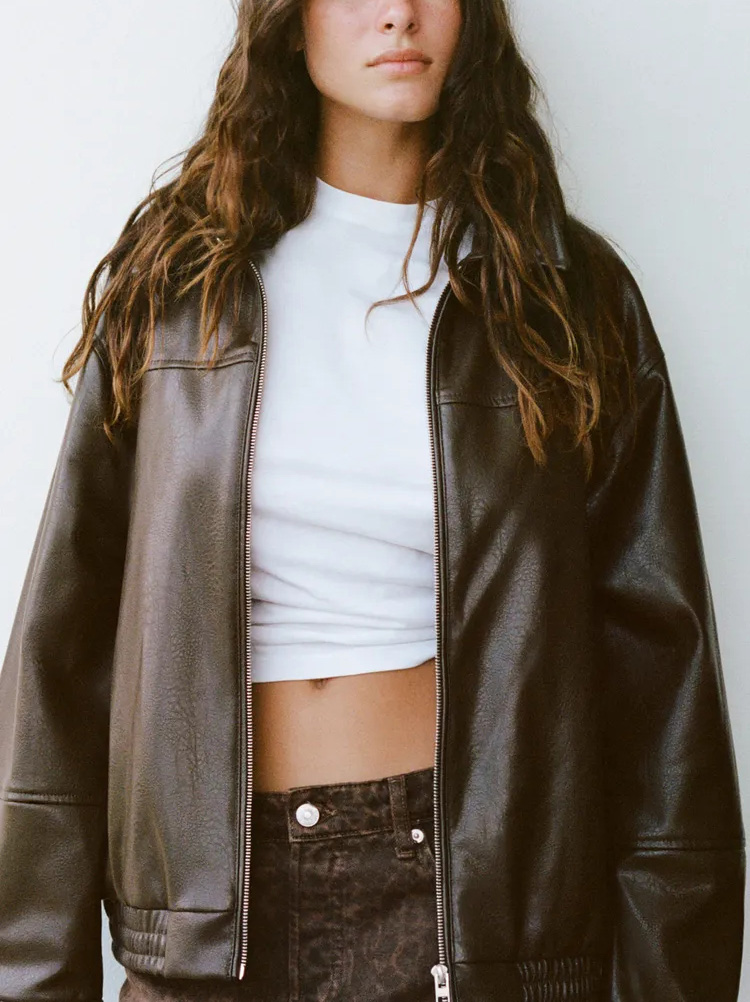 Jaqueta Casual Fena Nova de Primavera, Jaqueta de Piloto em Couro PU, Colete de Motocicleta, Estilo de Rua, Ajuste Solto,...