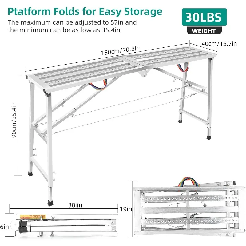Scaffolding Adjustable & Multi-Function Work Platform, 700lbs Capacity, Portable Folding Aluminum Step Ladder for High Paint