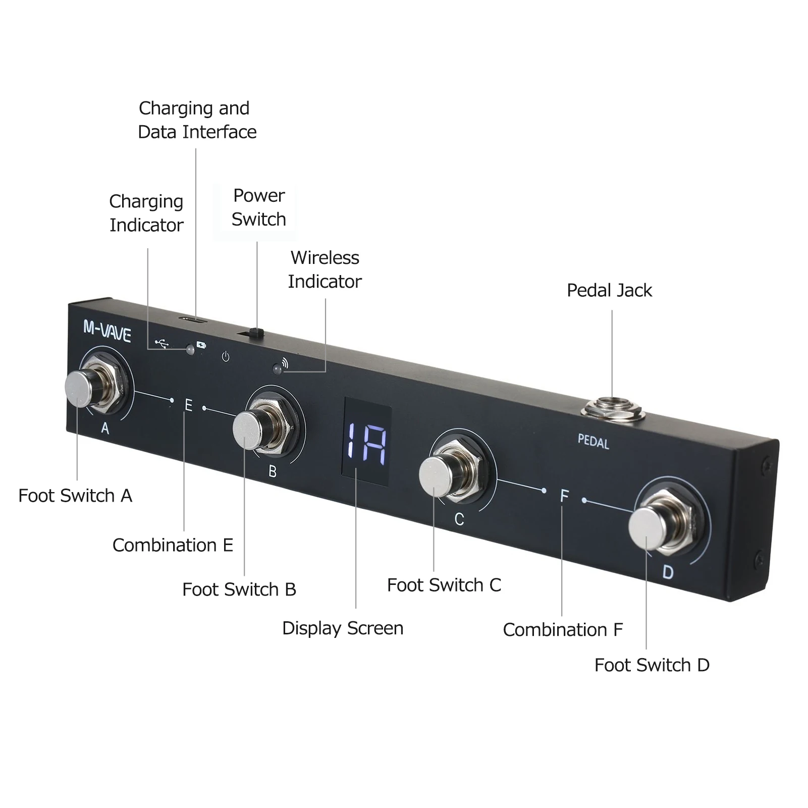 Controlador MIDI de Chocolate M-VAVE BT recargable 4 botones controlador MIDI Pedal Control de aplicación con sistema de transmisión inalámbrico