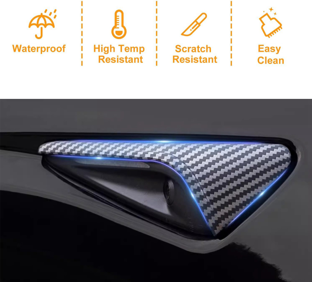 Para Tesla Model 3/Y 2024 2025 cubierta de protección de cámara lateral guardabarros accesorios de modificación de coche embellecedor de patrón de fibra de carbono mate
