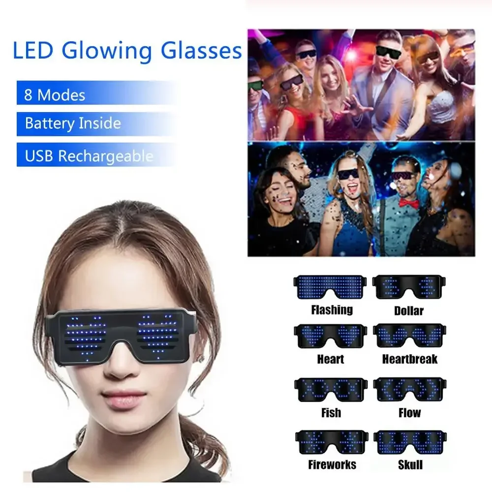 Gafas luminosas LED sin Control por aplicación, gafas de sol luminosas para fiesta, gafas de neón con carga USB, luz intermitente, utilería para fiesta y Carnaval