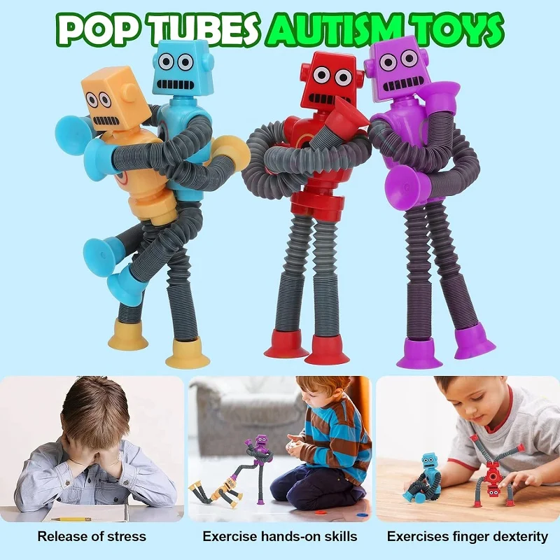 Fidget ของเล่นเด็ก Telescopic ดูดถ้วยหุ่นยนต์ของเล่น Sensory ของเล่นออทิสติก Pop หลอด Antistress สําหรับเด็กรูปร่างเปลี่ยนเกม
