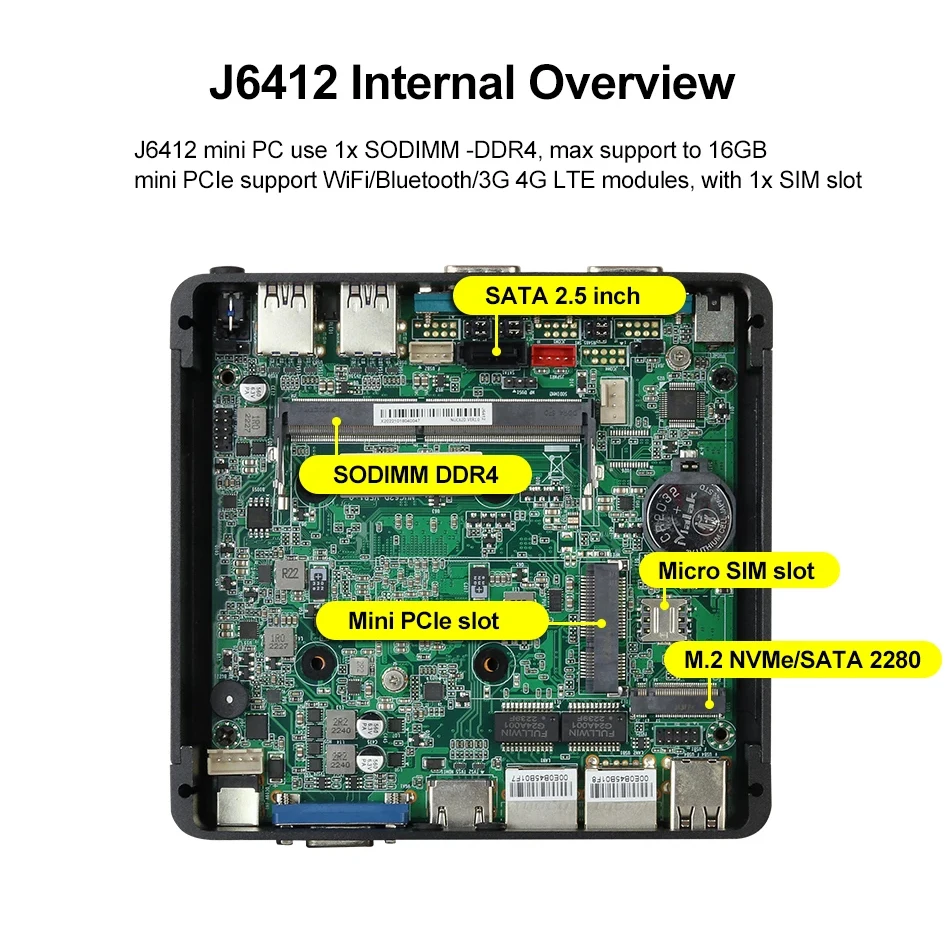 XCY Mini PC Intel Celeron J6412 Quad Cores 2x RS232/485 Dual Ethernet Mini PCIe HDMI VGA Fanless Industrial IPC Windows Linux