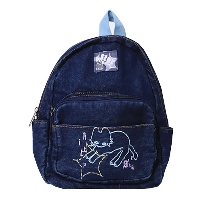 Japoński prosty plecak Kawaii Cat Denim torebka torby na ramię o dużej pojemności tornister studencki śliczny plecak damski