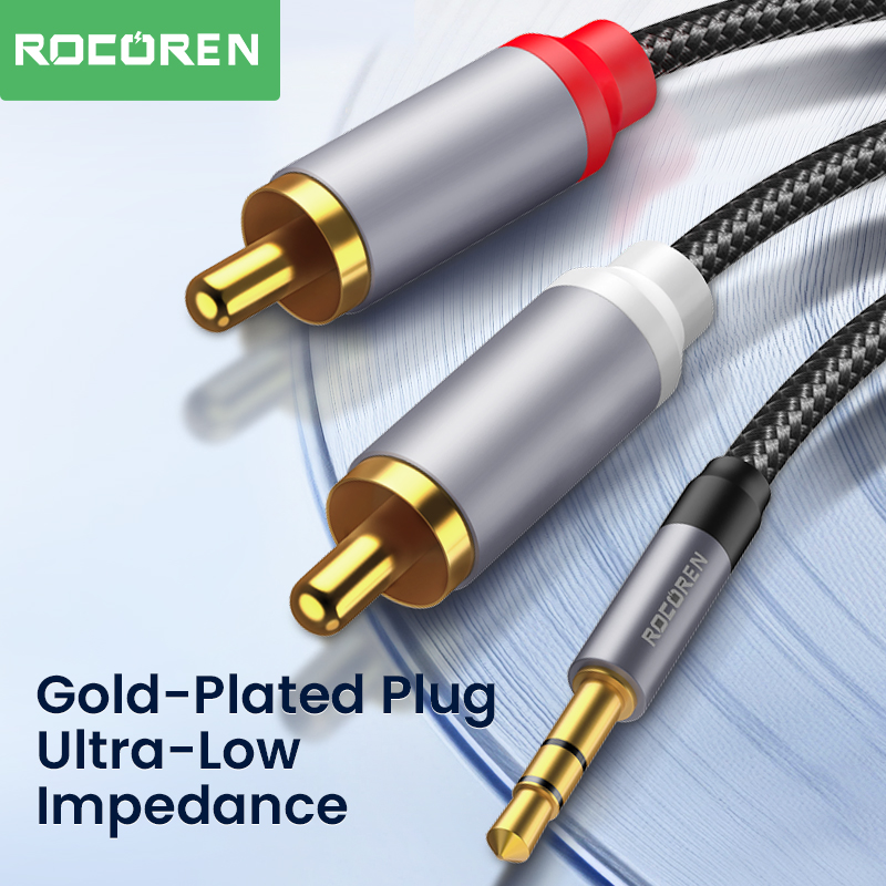 Rocoren 3.5mm naar 2RCA Kabel Aux Audio Kabel 3.5 Jack naar 2 RCA Male Adapter Splitter voor TV Box Video versterker Luidspreker Draad Koord