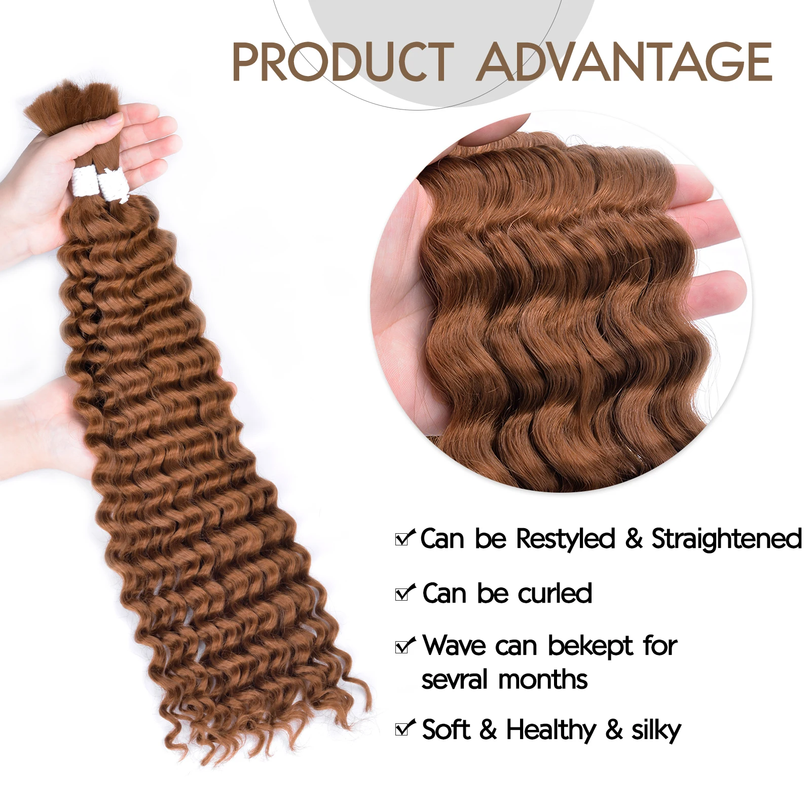 2 ชุดผมถักเปียสังเคราะห์สําหรับ Boho Braids 20 นิ้ว 90G Deep Wave จํานวนมากคุณภาพสูงสังเคราะห์โปรตีน Hair Extensions