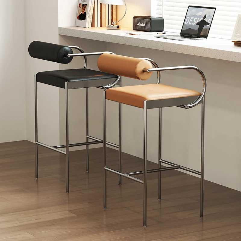 Scandinavian Bar Stool Industrial Chic Counter Height Stool with Backrest Modern Minimalist Kitchen Island Stool for Home/Cafe