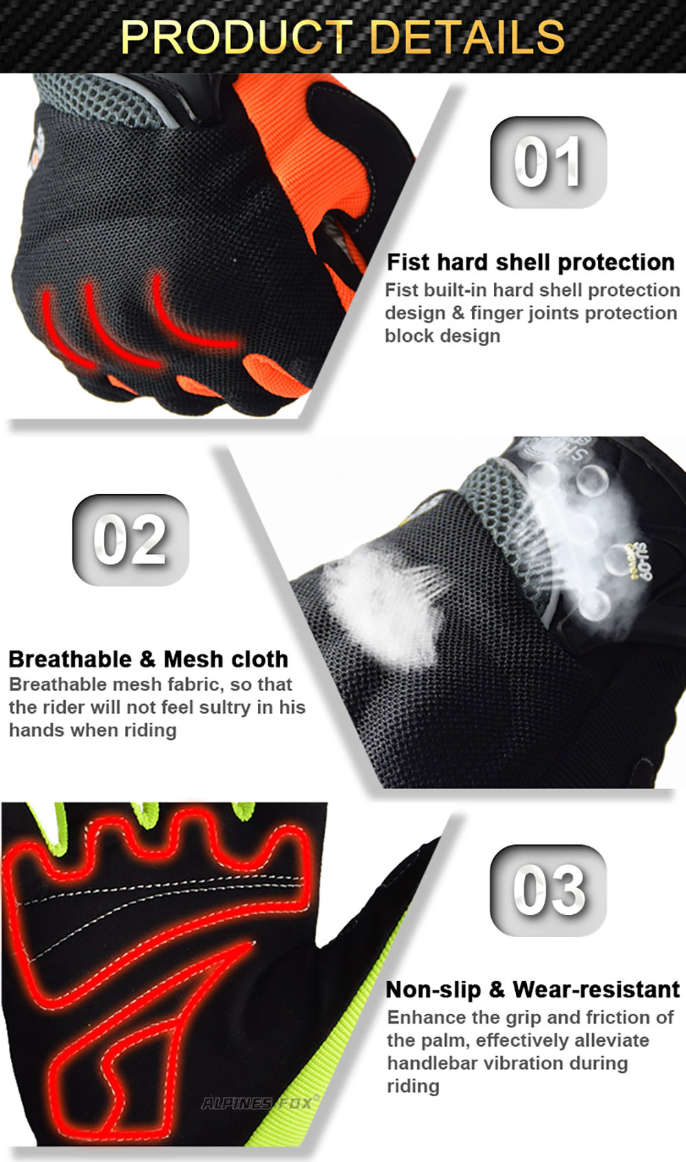 SUOMY Breathable Full Finger Racing Motorcycle Gloves Quality Stylishly Decorated Antiskid Wearable Gloves Large Size XXL Black