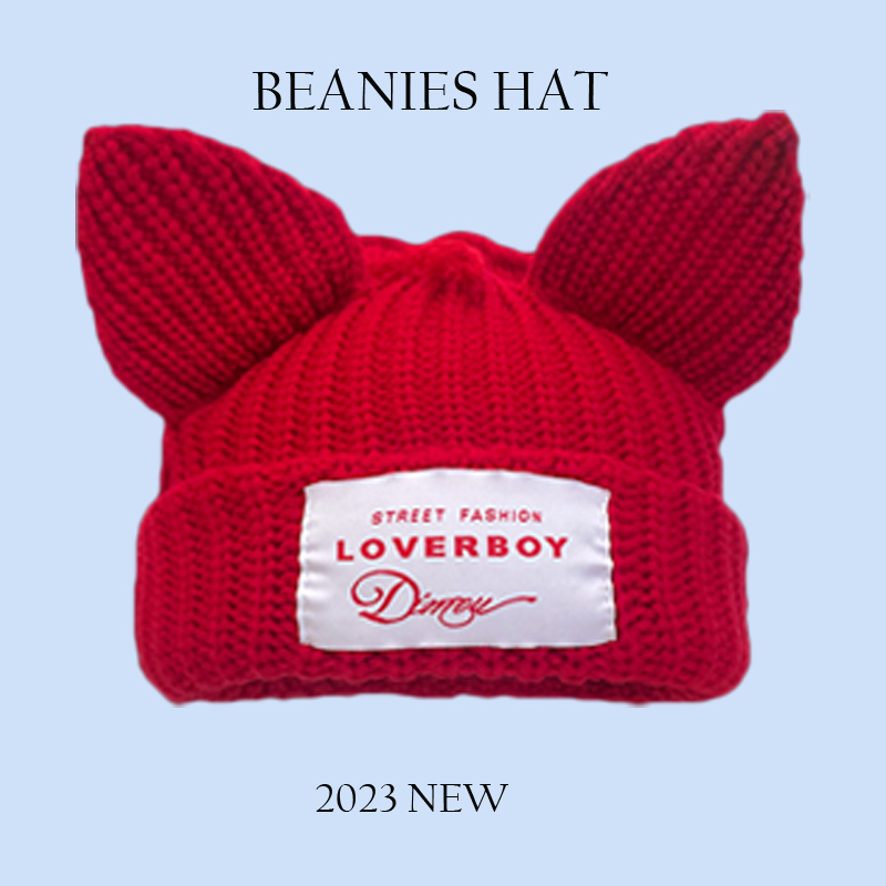 2023 긴 귀 여우 모자 스컬리 비니, 귀여운 토끼 귀 크로셰 니트 모자, 겨울 힙합 따뜻한 모자, 크리스마스 선물, 신제품