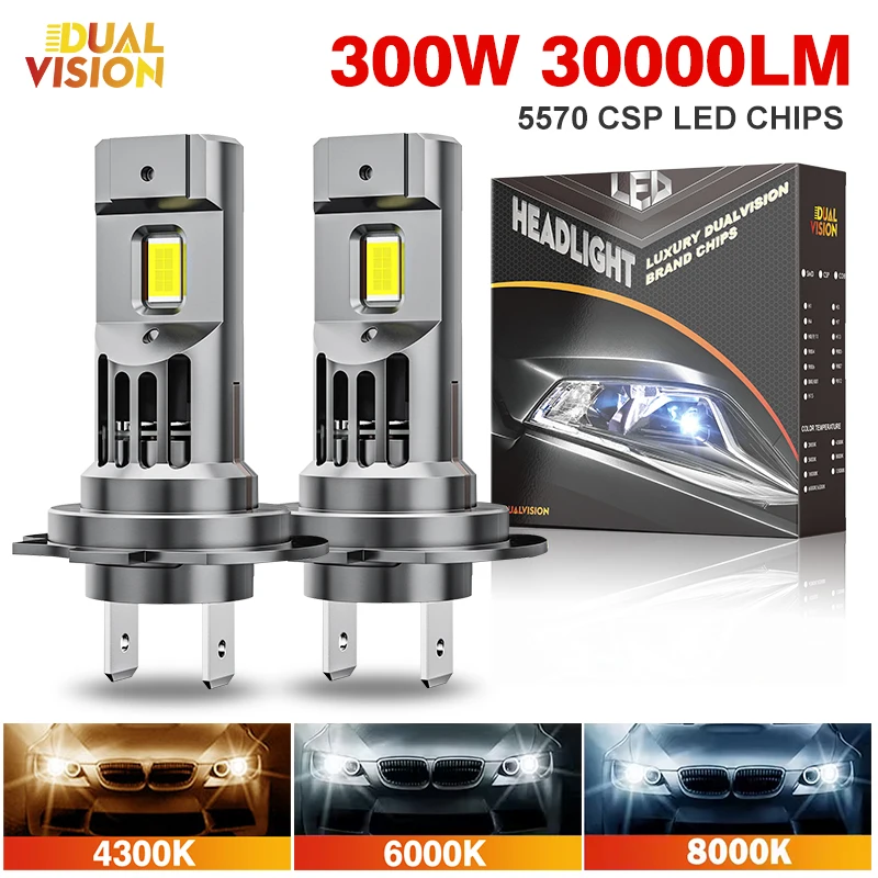 300w turbo h7 h11 lâmpadas led canbus luzes 30000lm h4 9012 9005 hb3 9006 mini lâmpada 5570 csp carro sem fio led com ventilador