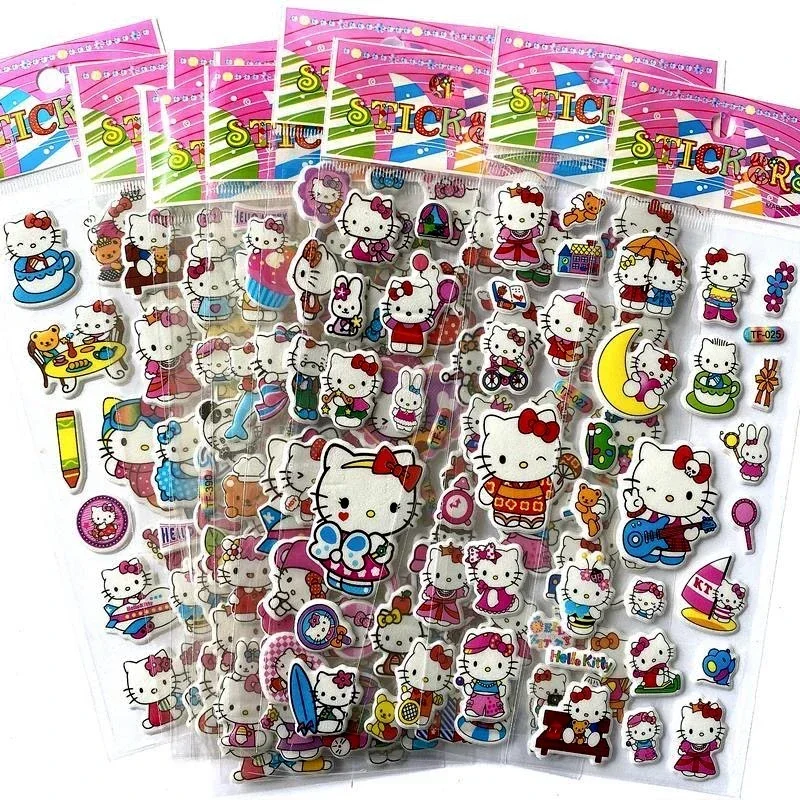 12PCS Kawaii Hello Kitty Bubble Stickers Decorazione 3D Decalcomanie Bambini carini Ricompensa Puffy Sticker Forniture di cancelleria Giocattolo per bambini