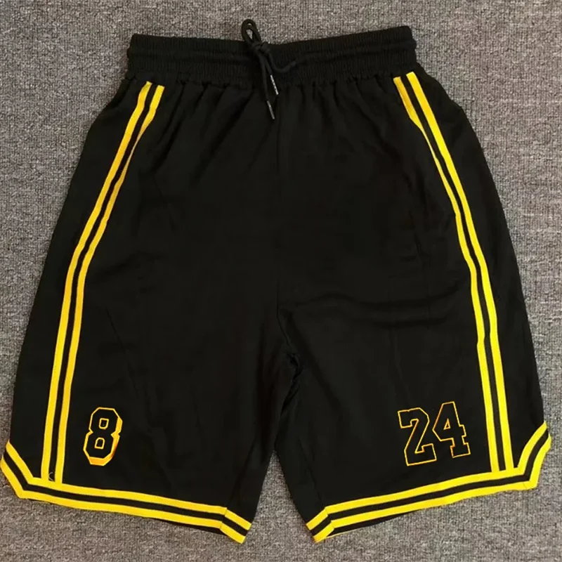 Neue Sommer Herren Shorts Schwarz und Gelb Patchwork Nr. 8 und 24 Basketball Hosen Casual Fitness Jogging Street Ball Jogginghose