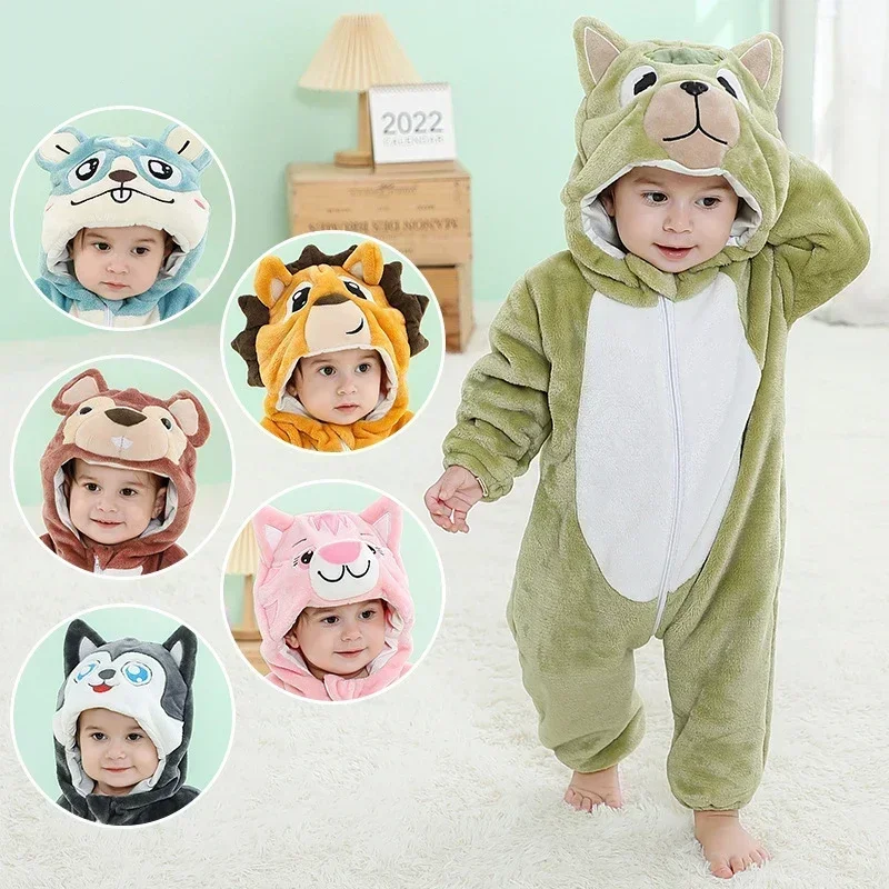 Bé Rompers Mùa Đông Trang Phục Dép Nỉ Cho Bé Gái Bé Trai Tập Đi Cho Quần Áo Trẻ Sơ Sinh Trẻ Em Tổng Thể Động Vật Gấu Trúc Hổ SƯ TỬ KỲ LÂN Ropa Bebe