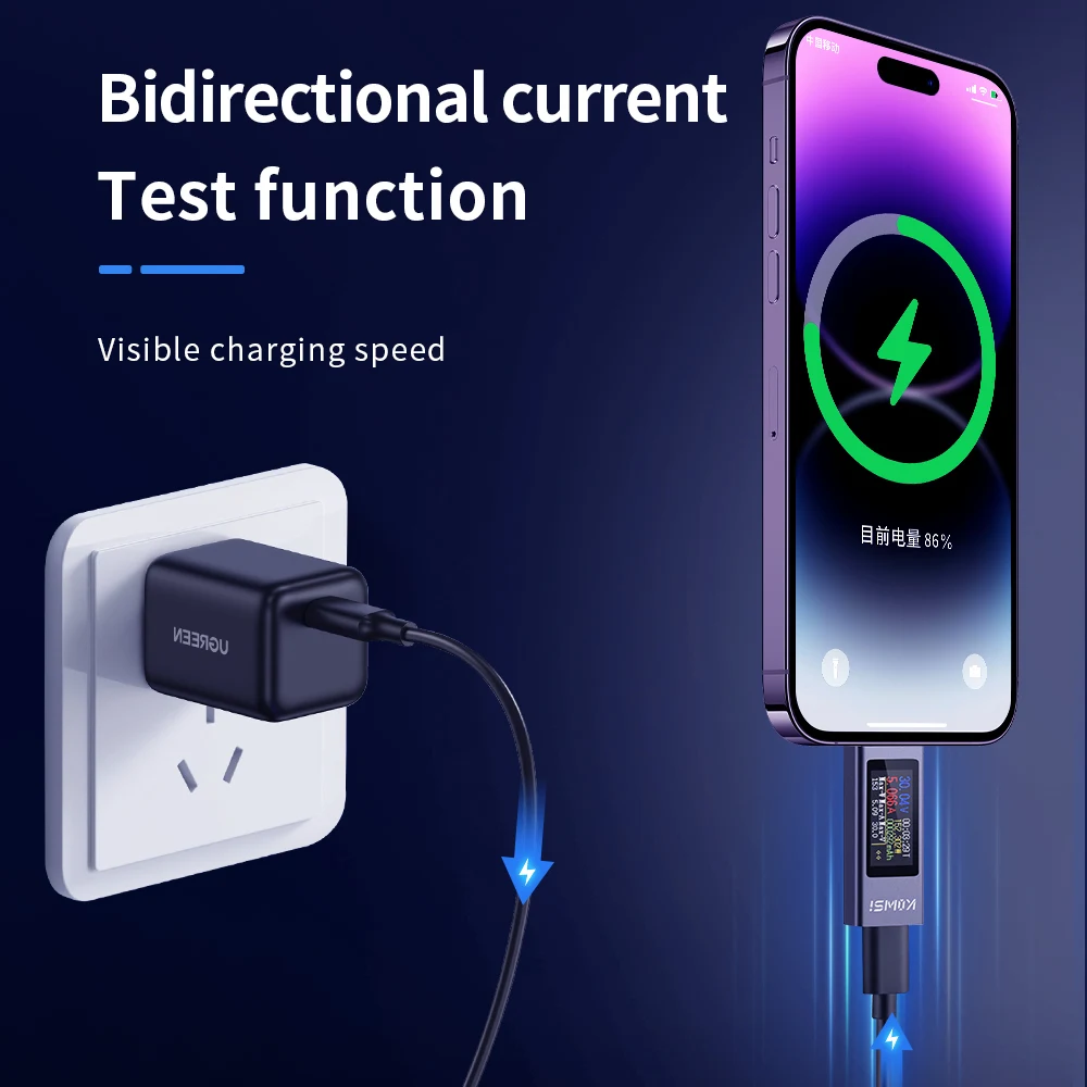 Type-C มัลติฟังก์ชั่นดิจิตอลจอแสดงผลแรงดันไฟฟ้ากระแสตรงแอมป์มิเตอร์มิเตอร์ไฟฟ้าโทรศัพท์มือถือชาร์จเครื่องทดสอบ DC 4-30V 0-12A แบตเตอรี่ทดสอบ