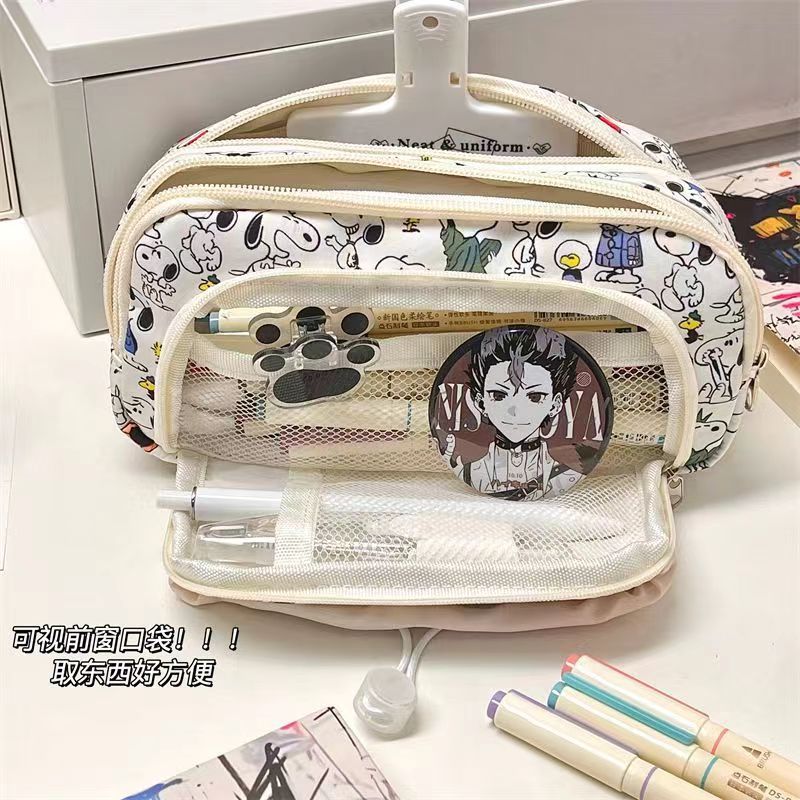 อะนิเมะ Snoopy ดินสอกรณีกระเป๋าสตางค์การ์ตูนปากกากระเป๋าขนาดใหญ่ความจุผู้หญิงนักเรียนหญิงโรงเรียนเครื่องเขียนเก็บเด็กกล่องปากกา