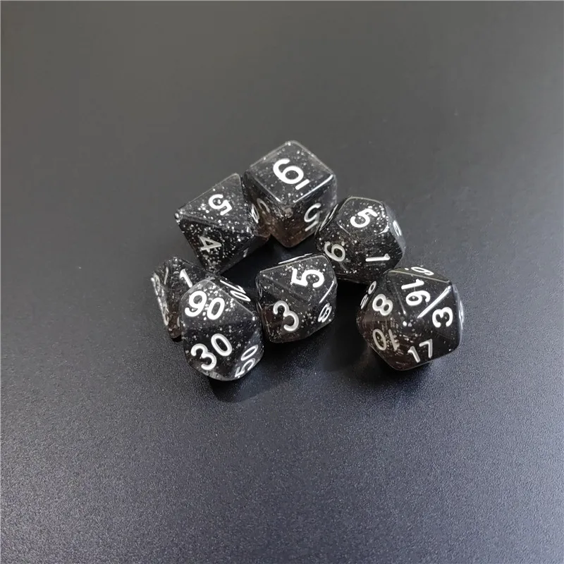 透明なフラッシュポイントタイスセット、両面ダイス、trpg、ダンジョンおよびドラゴズゲーム、アクリル、新しい、d4、d6、d8、d10、d12、d20、7 pcs、1セット