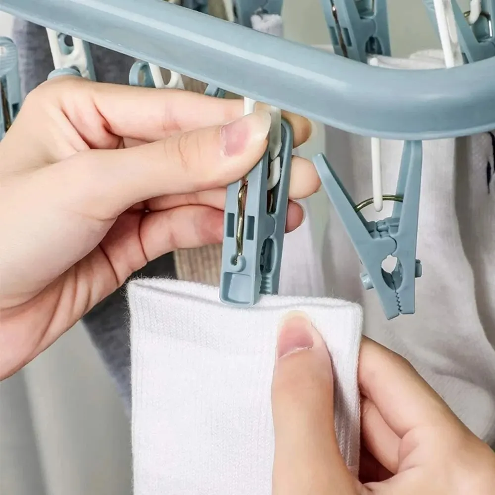 1PC Clothes Drying Hanger with 32 Clips Socks Underwear Drying Folding Laundry Hanging Rack