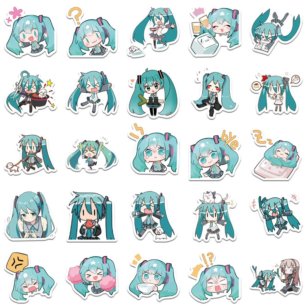 65pcs 하츠네 미쿠 스티커 팩 방수 전화 케이스 만화 저널링 편지지 카와이 포장 귀여운 노트북 스킨