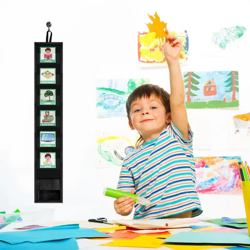 Kids Visual Schedule Bedtime Routine Chart Classroom Pocket Chart Daily Behavior Schedule With 45 Activity & 9 Blank Cards
